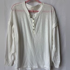 Free People FP Movement White Oversized Slub Henley Size Medium